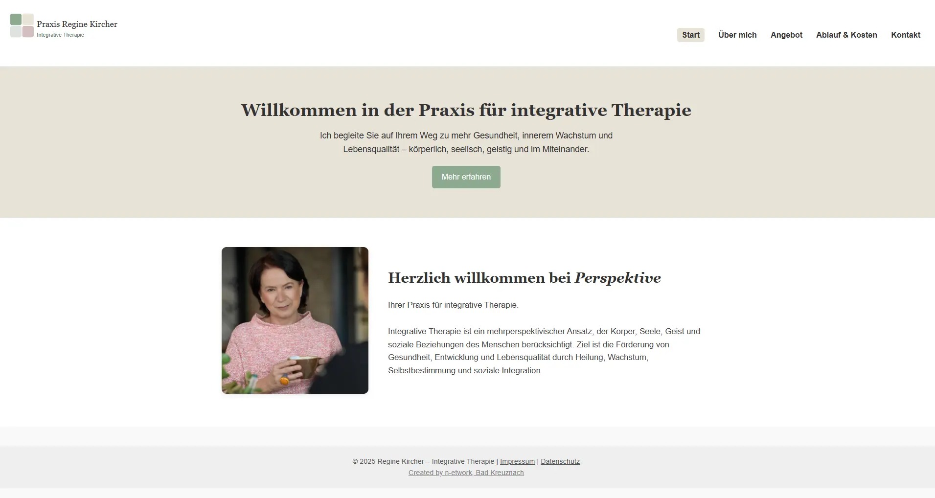 Screenshot: Praxis Regine Kircher – Integrative Therapie